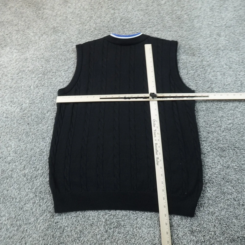 Lacoste Vest Mens XL 6 Black Cable Knit V Neck Tennis Sweater Golf Pullover Logo